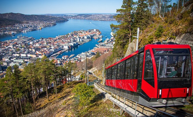 Floibanen funicular to the top of Mount Fløyen